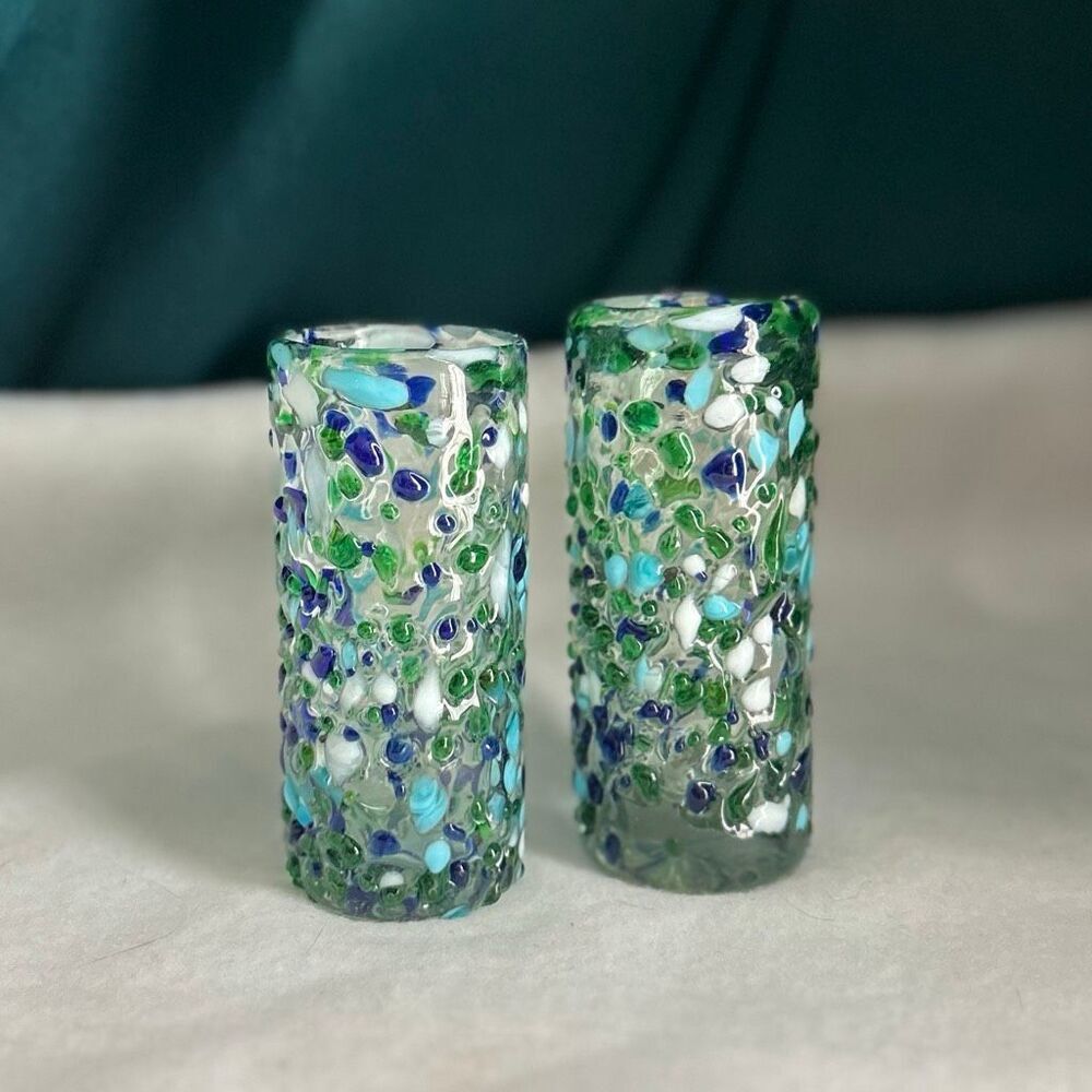 Mexican Hand Blown Colorful Pebble Confetti Tall Shot Glasses